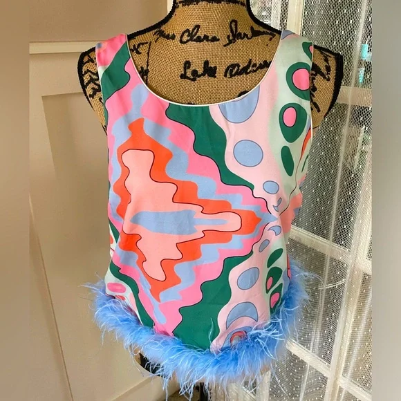 Anthropology, English Factory Sleeveless Faux Feather Top. Price firm. - Picture 3 of 11